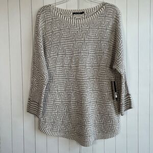Nic+Zoe size XL boat neck knit sweater gray white artsy cotton linen NEW
